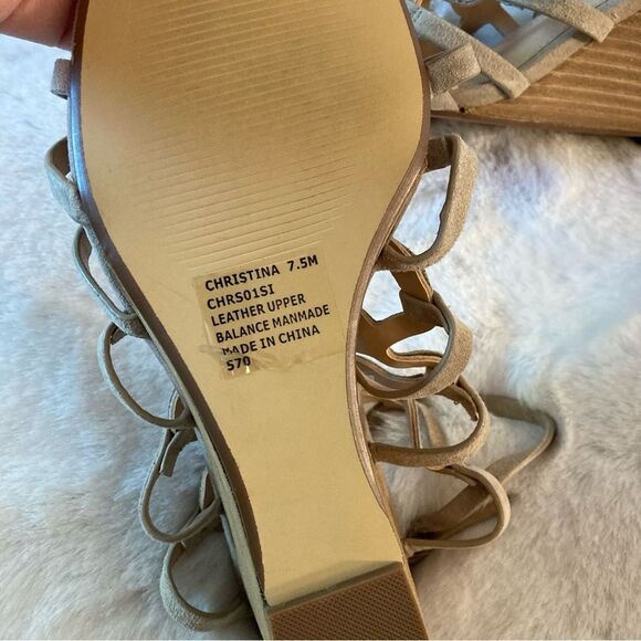 Steve Madden Christina Wedge Sandals Heels Size 7.5 7 1/2 Taupe Suede NWOB - Picture 6 of 9